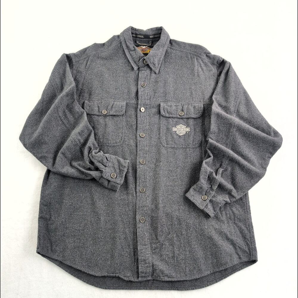 Vintage 90's Harley Davidson Charcoal Chamois Flannel Embroidered Size XL